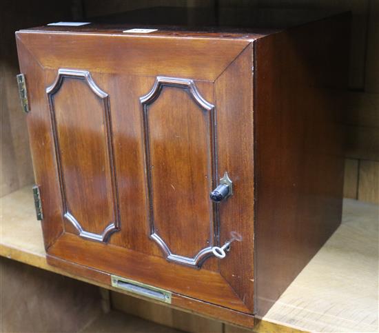 A Victorian mahogany coin cabinet, fitted two trays, 12in.
